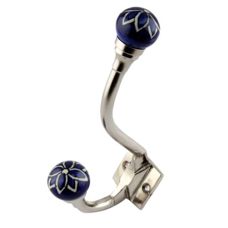Navy Blue Floral Ceramic Iron Hooks